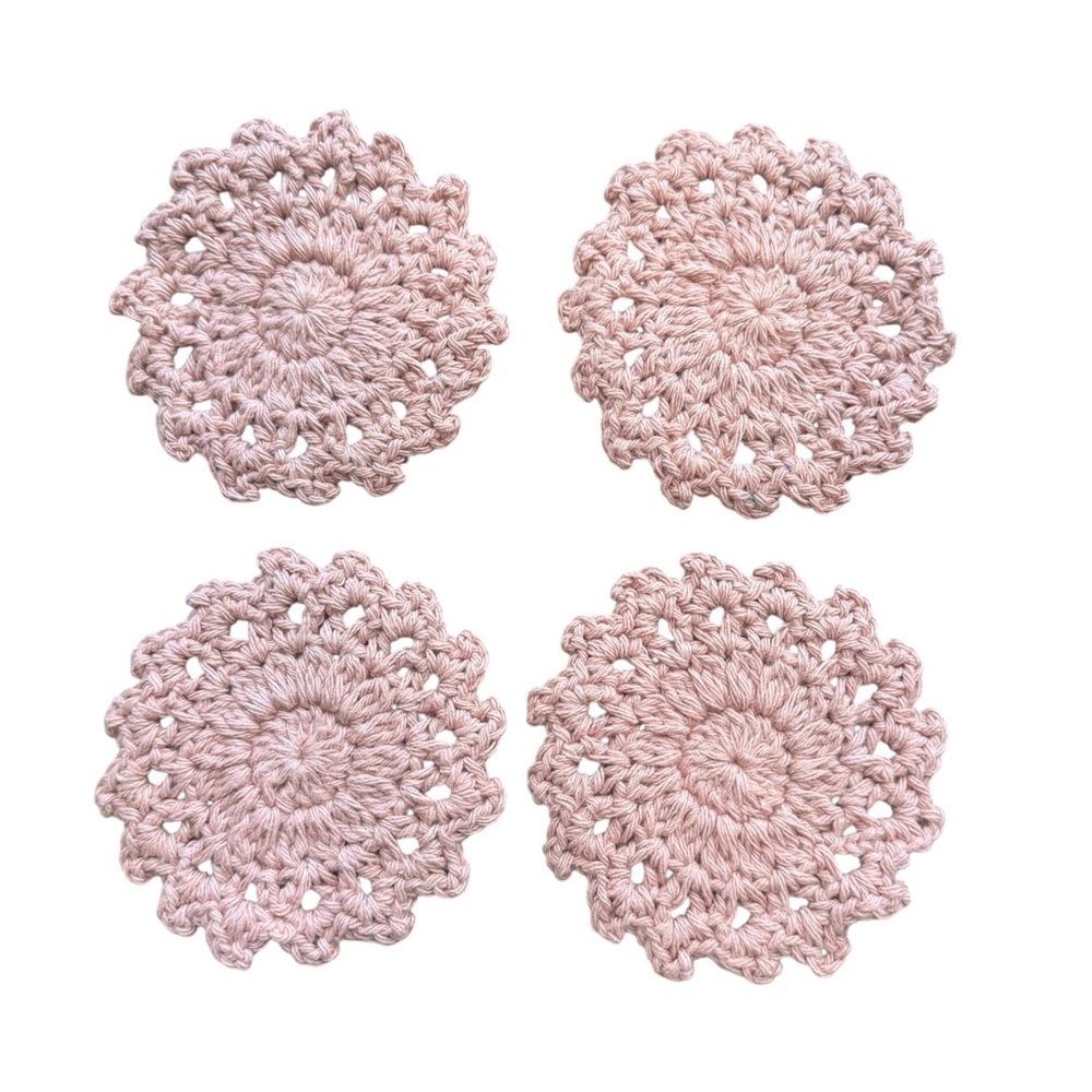 Set of 4 Elegant Pink Crochet Coasters - Picture 8 of 8